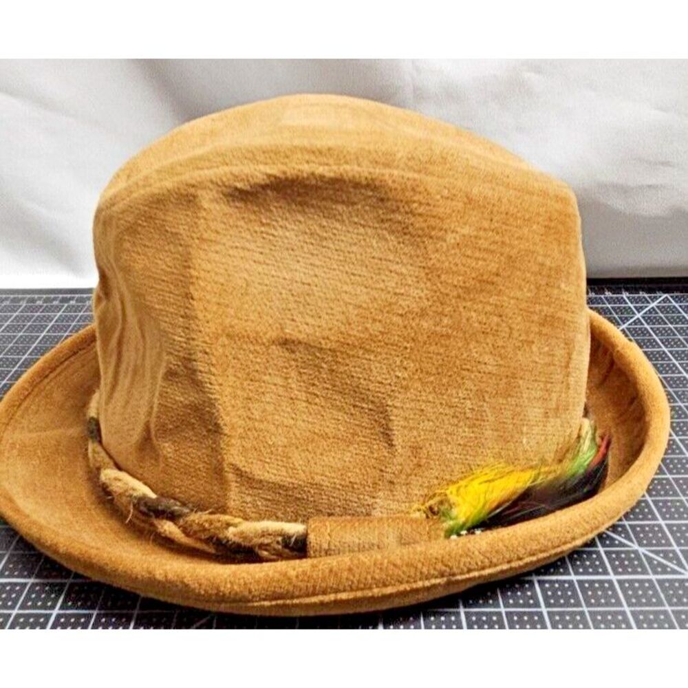 VTG 50' ROBERT ROYCE brown felt Fedora hat braided‎ band w/feather US sz 7 / S/M